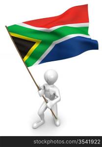 Men with flag. South Africa. 3d