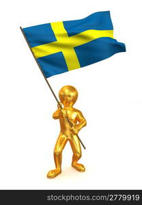 Men with flag. Sweden. 3d