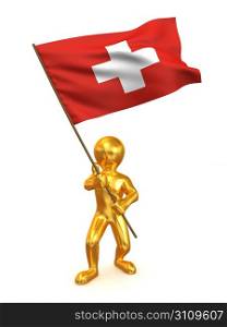 Men with flag. Switzerland. 3d