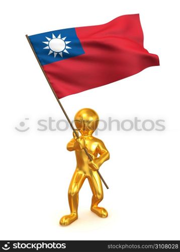 Men with flag. Taiwan. 3d