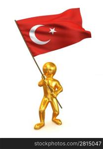 Men with flag. Turkey. 3d