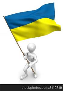 Men with flag. Ukraine. 3d
