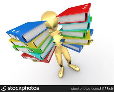 Men with folders on white isolated background. 3d