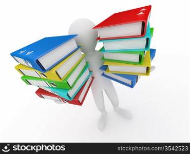 Men with folders on white isolated background. 3d