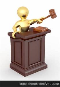 Men with gavel on white isolated background. 3d