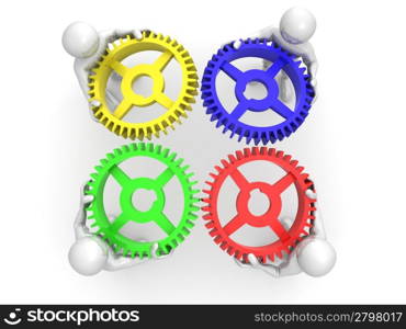 Men with gears. 3d