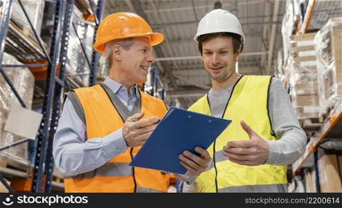 men with helmet working logistic