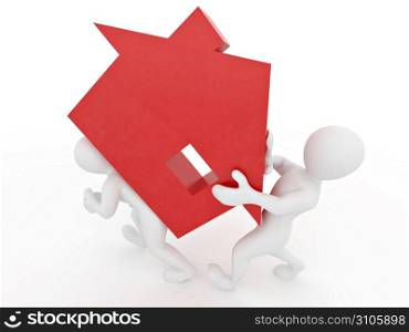 Men with home on white isolated background. 3d