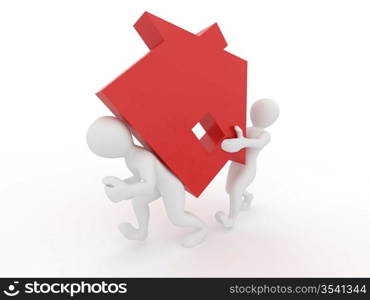 Men with home on white isolated background. 3d