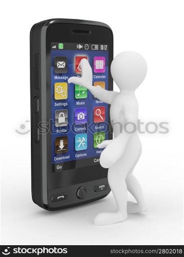 Men with mobile phone on white isolated background. 3d