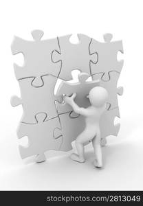 Men with puzzle. 3d