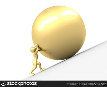 Men with sphere on white isolated background. 3d