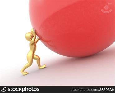 Men with sphere on white isolated background. 3d