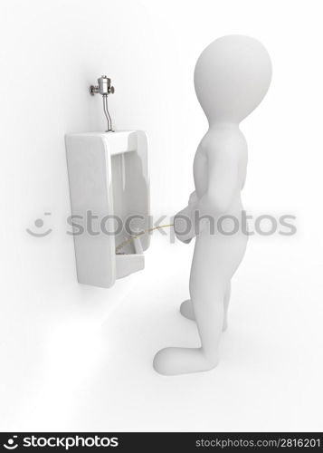 Men with urinal ob white isolated background. 3d