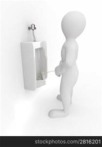 Men with urinal ob white isolated background. 3d