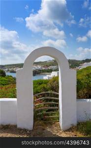 Menorca Cala Sa Mesquida Mao Maon arch entrance in Balearic islands