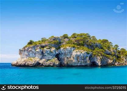 Menorca island south coast sea-cliff in sunny day, Spain.