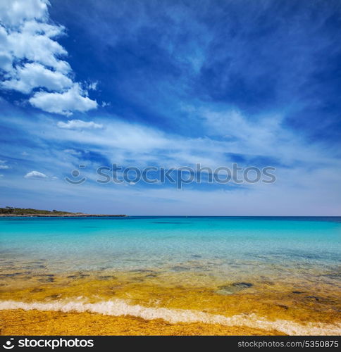 Menorca Son Saura beach in Ciutadella turquoise color at Balearic islands