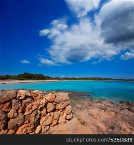 Menorca Son Saura beach in Ciutadella turquoise color at Balearic islands