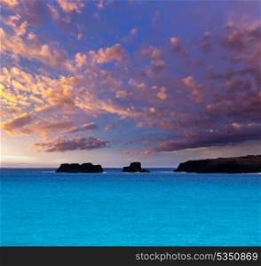 Menorca Son Saura beach sunset in Ciutadella turquoise color at Balearic islands