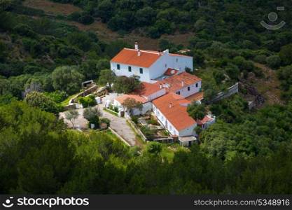 Menorca traditional Mediterranean houses aerial view from Pico del Toro