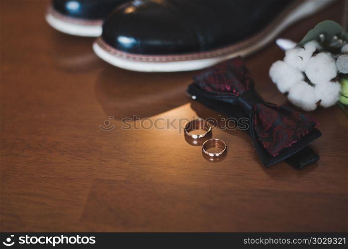 Mens accessories on the table before the wedding.. Decoration men at the ceremony 1143.. Decoration men at the ceremony 1143.