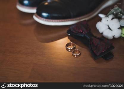 Mens accessories on the table before the wedding.. Decoration men at the ceremony 1143.. Decoration men at the ceremony 1143.