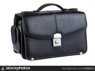 Mens black leather handbag isolated on white
