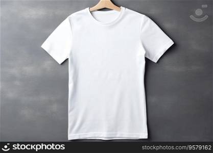 Mens white blank t shirt with short sleeve. Shirt mockup on grey background