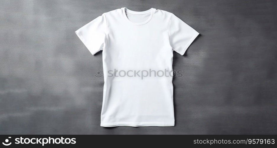 Mens white blank t shirt with short sleeve. Shirt mockup on grey background