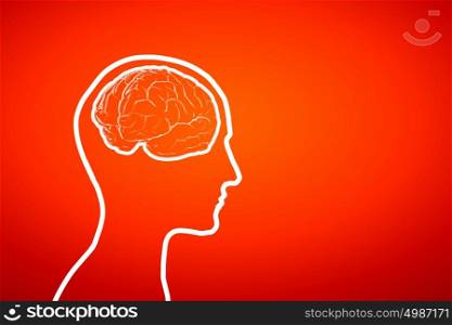 Mental health. Silhouette of a man&rsquo;s head and brain illustration