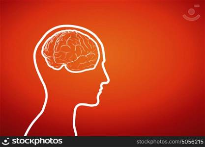 Mental health. Silhouette of a man&rsquo;s head and brain illustration