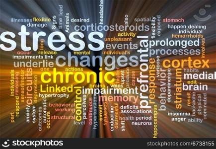 Mental stress background concept glowing. Background concept wordcloud illustration of chronic mental stress glowing light