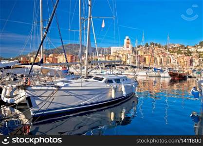 Menton. Luxury sailing harbor of Menton at Cote d Azur view, Alpes-Maritimes department in southern France