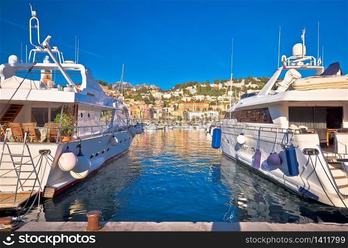 Menton. Luxury yachting harbor of Menton at Cote d Azur view, Alpes-Maritimes department in southern France