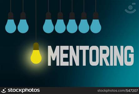 Mentoring word with lighting bulb, 3d rendering