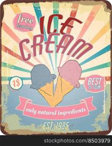 menu cover,vintage-style road sign with the inscription ice cream