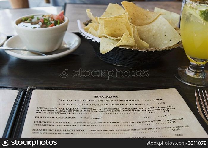 Menu on table at Mexican restaurant