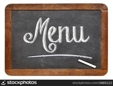 menu sign on a vintage slate blackboard isolated on white