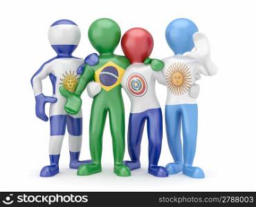 Mercosur. People in color of national flag of Brazil, Argentina, Uruguay, Paraguay. 3d