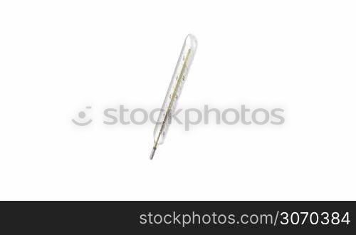 Mercury thermometer spin on white background