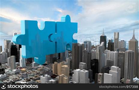 merger and acquisition business concept, join company on puzzle pieces, 3d rendering