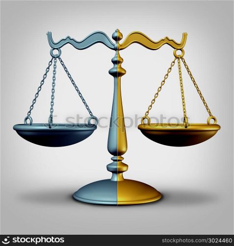 Merger And Acquisition corporate legal agreement concept as a business competition strategy deal idea with two pieces of justice scale coming together as a 3D illustration.