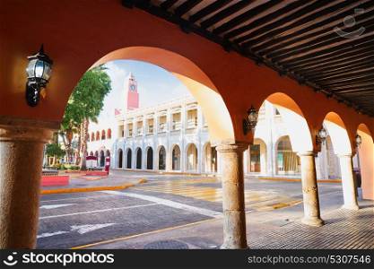 Merida city arcade arcs of Yucatan in Mexico