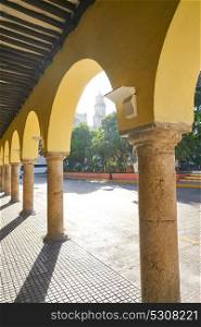 Merida city arcade arcs of Yucatan in Mexico
