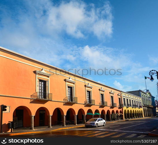 Merida city colorful facades of Yucatan in Mexico