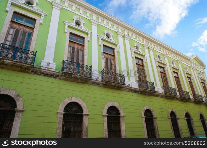 Merida city colorful facades of Yucatan in Mexico