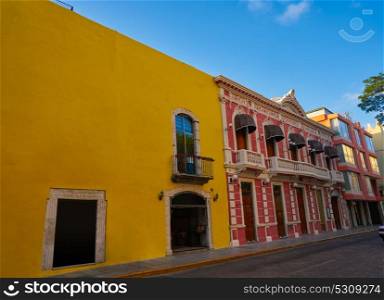 Merida city colorful facades of Yucatan in Mexico