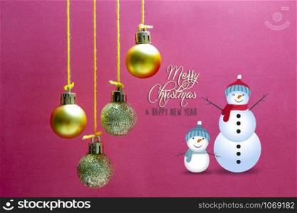 Merry Christmas and happy holidays with balls ornaments. Christmas snowman traditions.