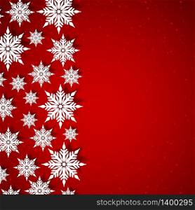 Merry Christmas and Happy new year. Abstract paper snowflakes frame on red background. Merry Christmas and Happy new year. Abstract snowflakes with white frame on red background